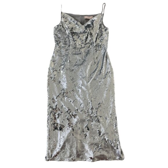 Keepsake The Label No Signs Midi Dress Silver Sequin Size XL New Years Formal - Picture 4 of 12